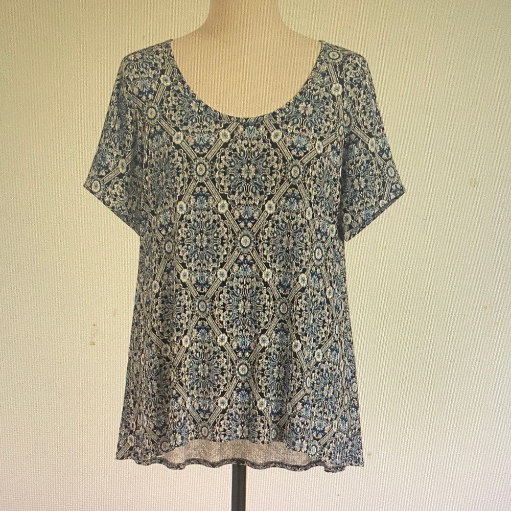 Women's Blue Patterned Short Sleeve Crop Top
